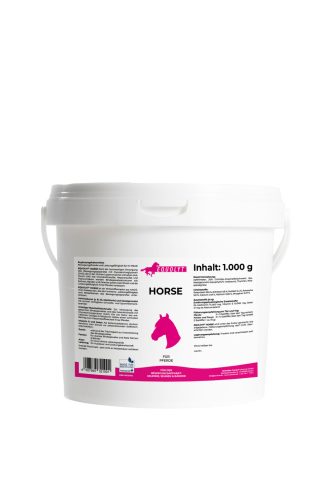 EQUOLYT Horse: Komplex teljesítménytámogató formula lovaknak aminosavakkal, zöldkagylóval, tengeri algával, E-vitaminnal és szelénnel (1000g)